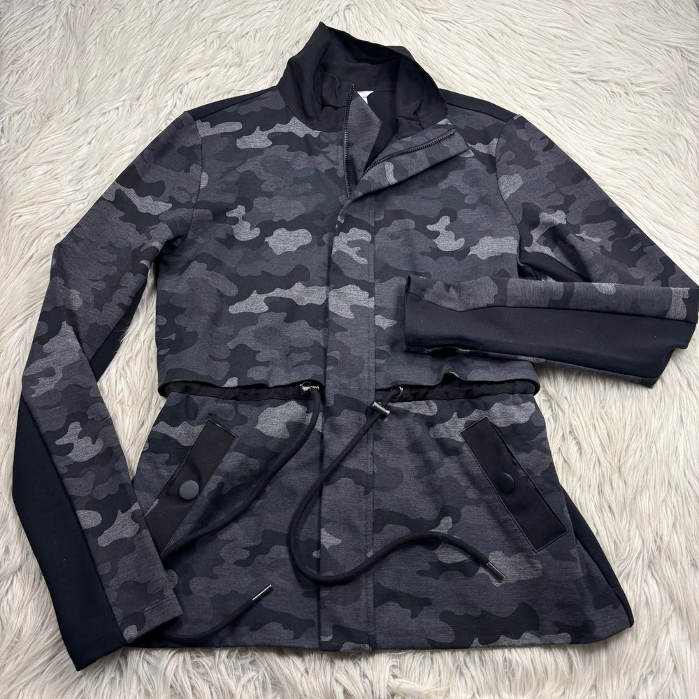 Cabi‎ Women's S Camo ATC Cinch Waist Jacket Black Grey Military Athleisure